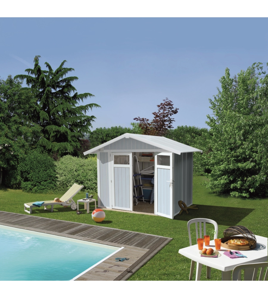 CASETTA DA GIARDINO IN PVC GROSFILLEX "UTILITY 5" GRIGIO-AZZURRO E BIANCO 295X261X236 CM - COD. 22805137